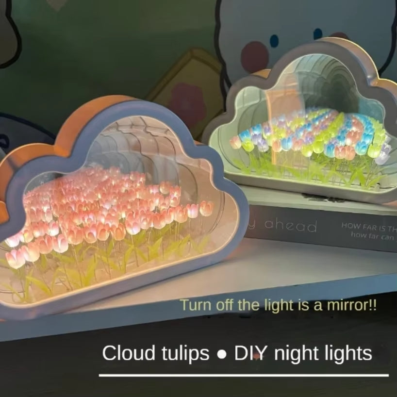 Lampara LED De Tulipanes Espejo En Forma De Nube